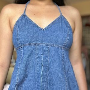 Halter Denim Backless Top